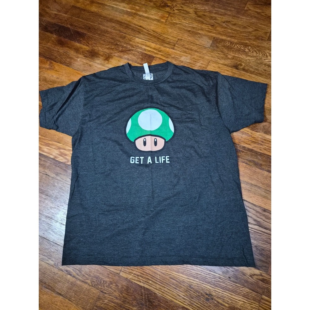 Nintendo Super Mario Get A Life 1-Up Mushroom T-Shirt Mens XL Charcoal Heather